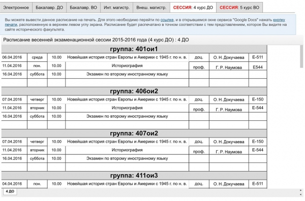 Расписание весенней сессии для студентов выпускных курсов бакалавриата